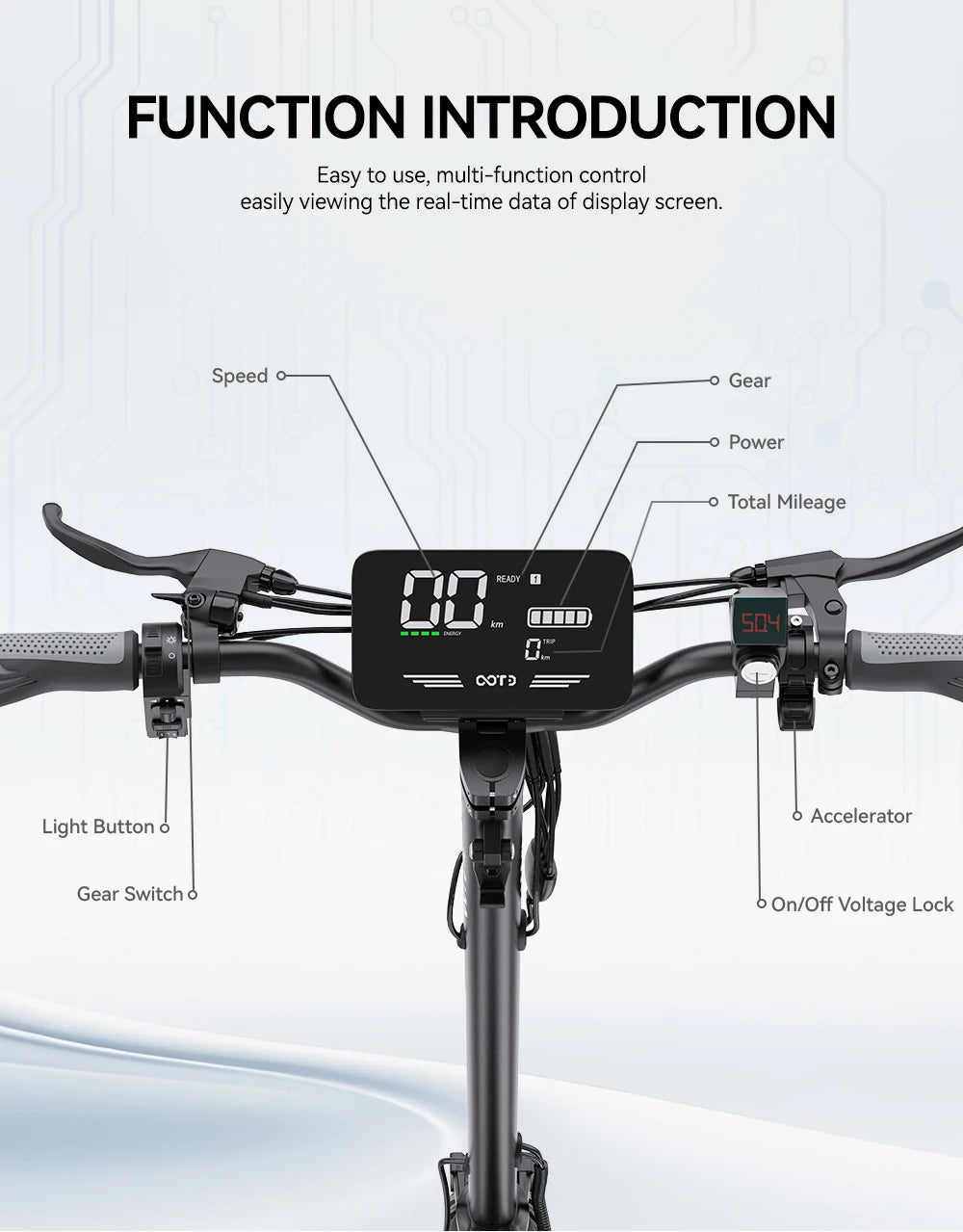 OOTD T10 Electric Scooter 900W Peak power 48V13AH Large Screen City Scooters Electric LED Screen 11 Inch Tire Portable E-Scooter