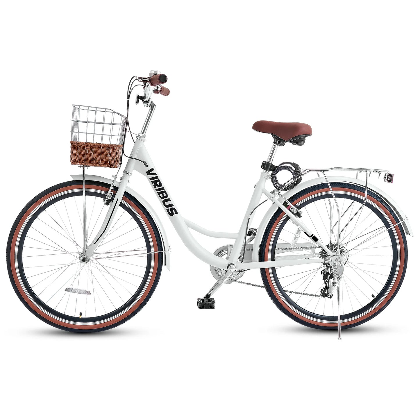VIRIBUS 7-Speed Beach Cruiser Bike 24''/26" City Bicycle w Basket for Women