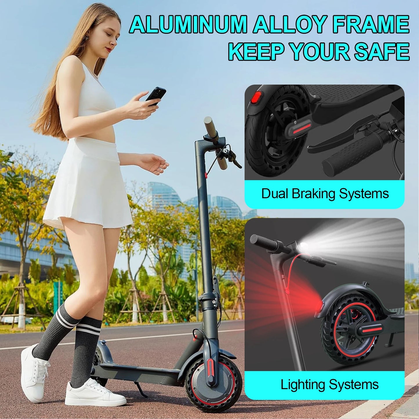 HEZZO-Foldable Electric Kick Scooter, 8.5Inch, 350W, 36V, 10.4Ah, Powerful Xiomi, Cheap Foldable Trotinette, EU and US Warehouse