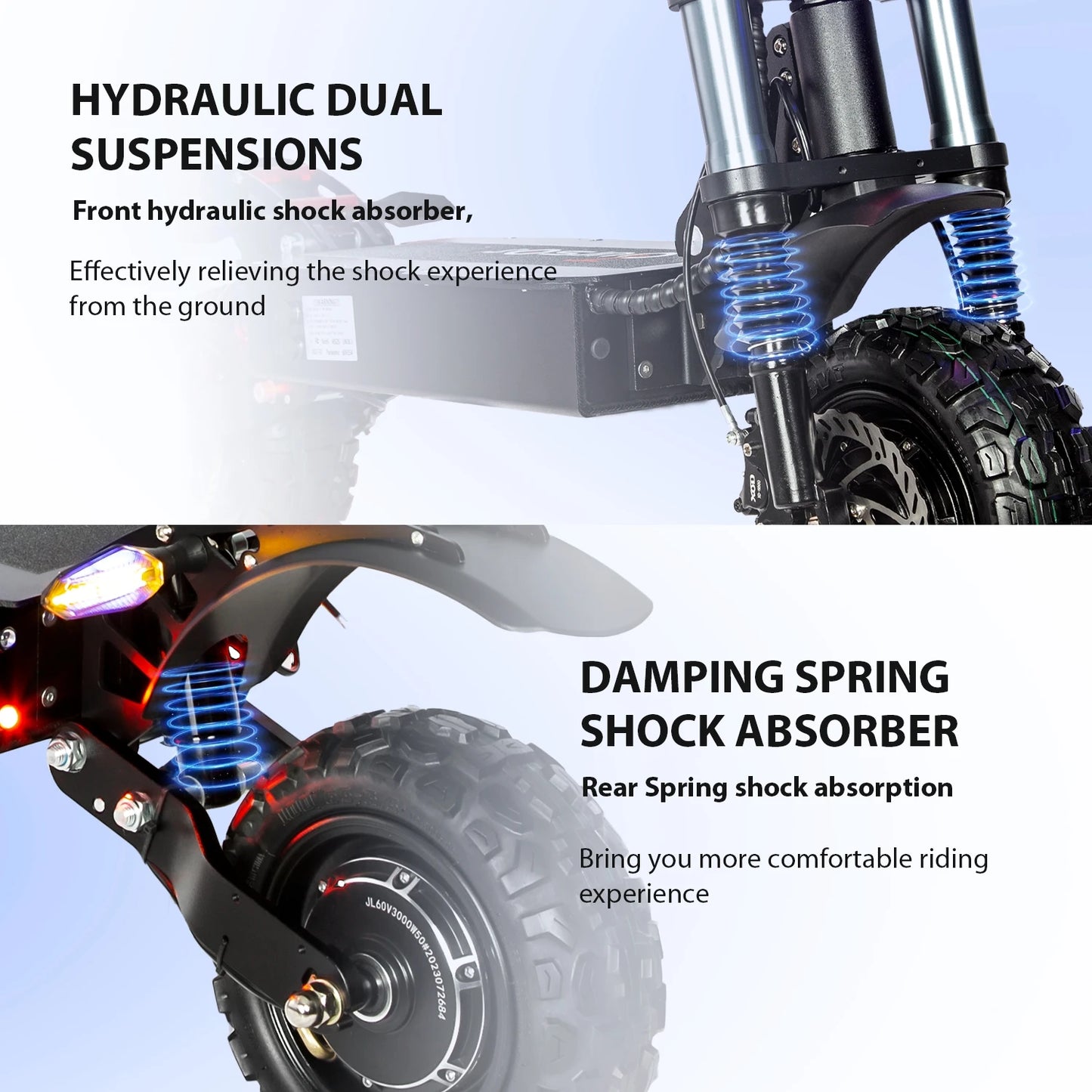 6000W 60V 50Ah 11 inch off-road tyre Kick scooter dual motors removable seat hydraulic shock absorption Folding Electric Scooter