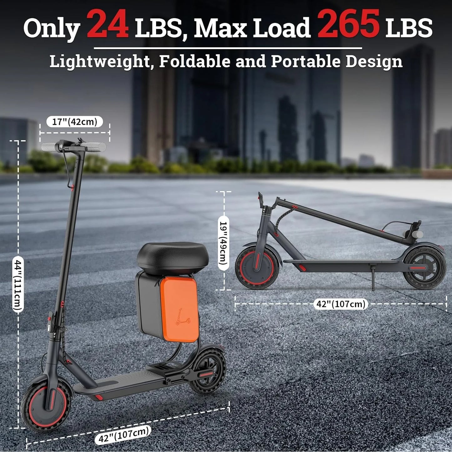 LADPED Electric Scooter 350W Motor 36V 5.2Ah Battery app Control 19mph Max Speed Up to 16miles Range Foldable Scooter with Seat