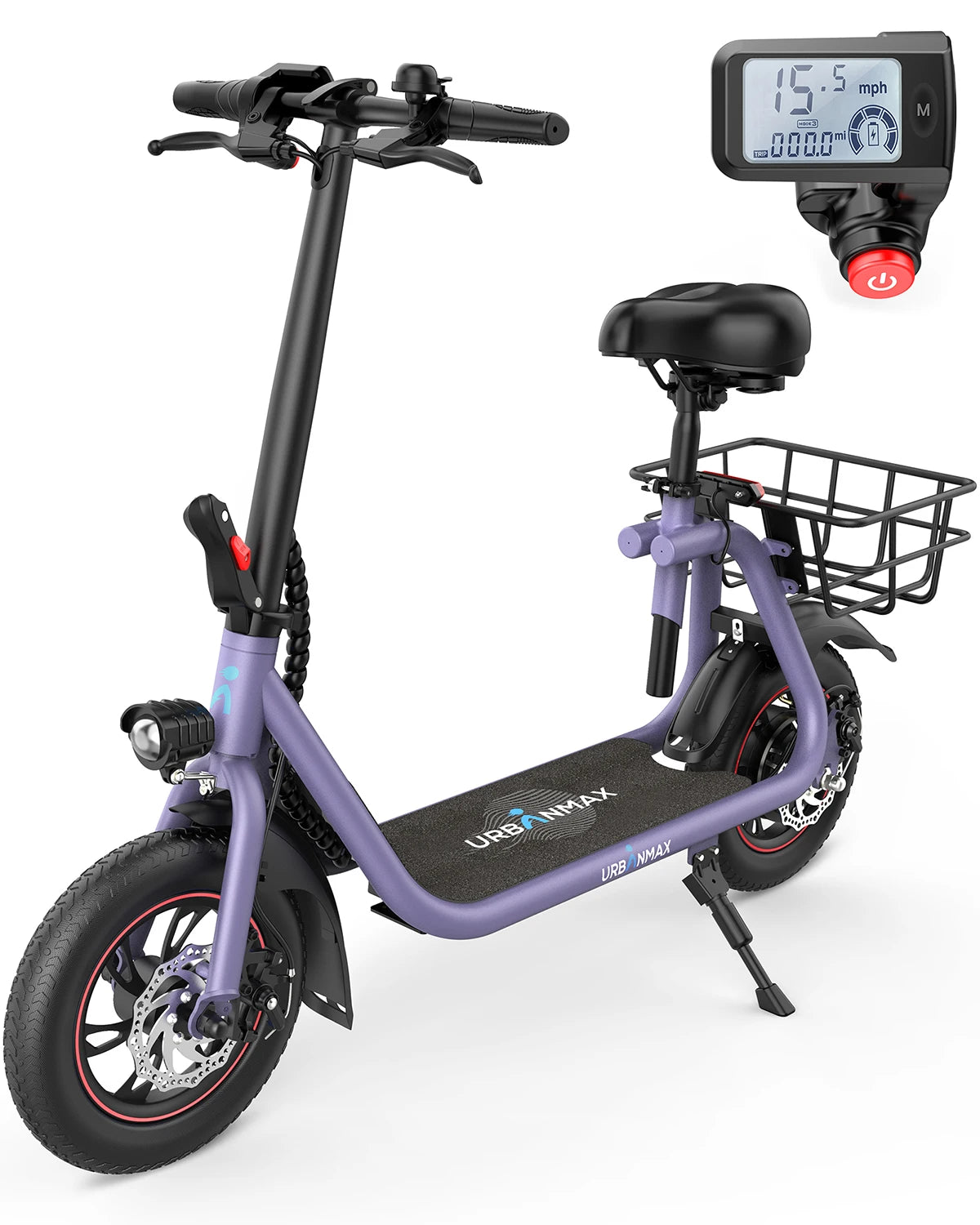 Gyroor 450W Electric Scooter with Seat for Adult, 12 inch Commuter Electric Scooter with Basket - up to 21 Miles 15.5MPH