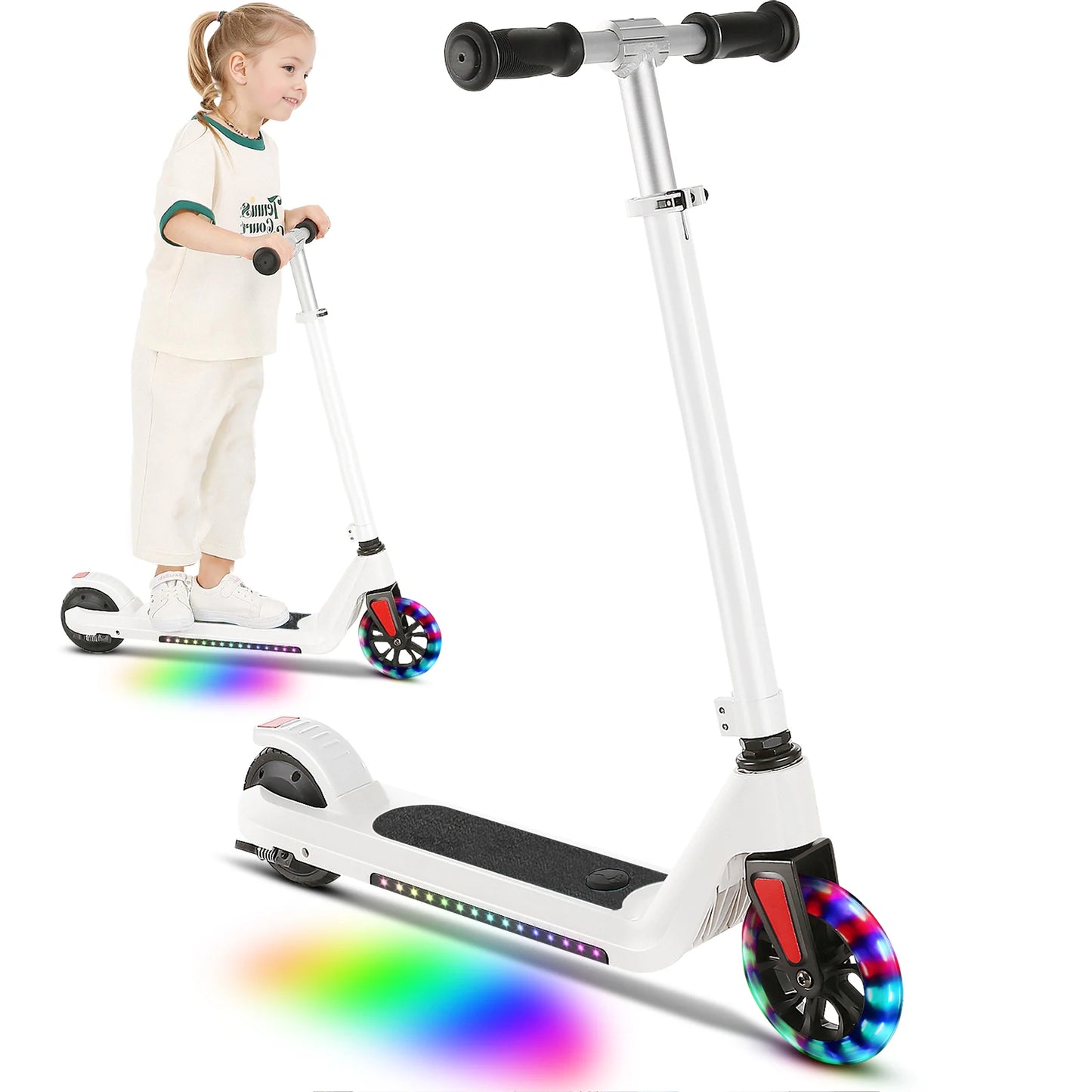 Electric Scooter for Kids Ages 6-14,120W Motor,Colorful Lights,Adjustable Height&Speed,LED Display,Foldable scooter,Idea Gift