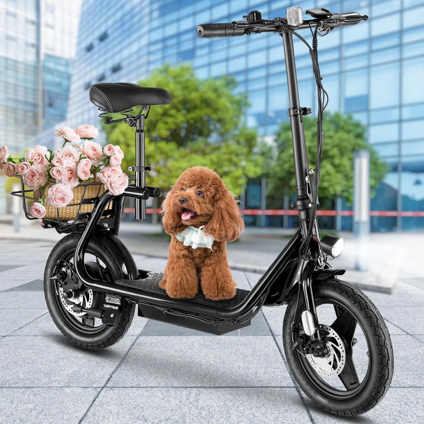 Peak 500W/800W/1200W Electric Scooter Adult 15/25/30Mile Long Range 14" Tire 20MPH Top Speed Adjustable E-Scooter With Seat 