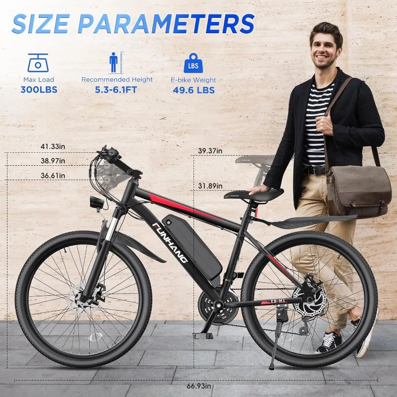 Electric Bike for Adults, 26'' 1000W Peak Ebike,with 48V 374.4WH Removable Battery, Adjustable Stem, Fenders