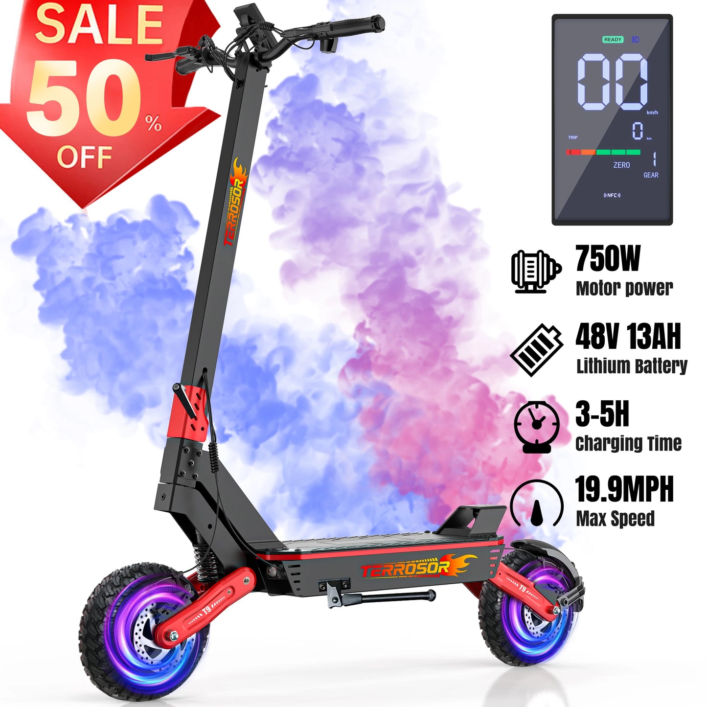 Adult electric scooter, electric commuting scooter, range of 28 miles1200W motor, 22MPH dual braking system and shock absorptio