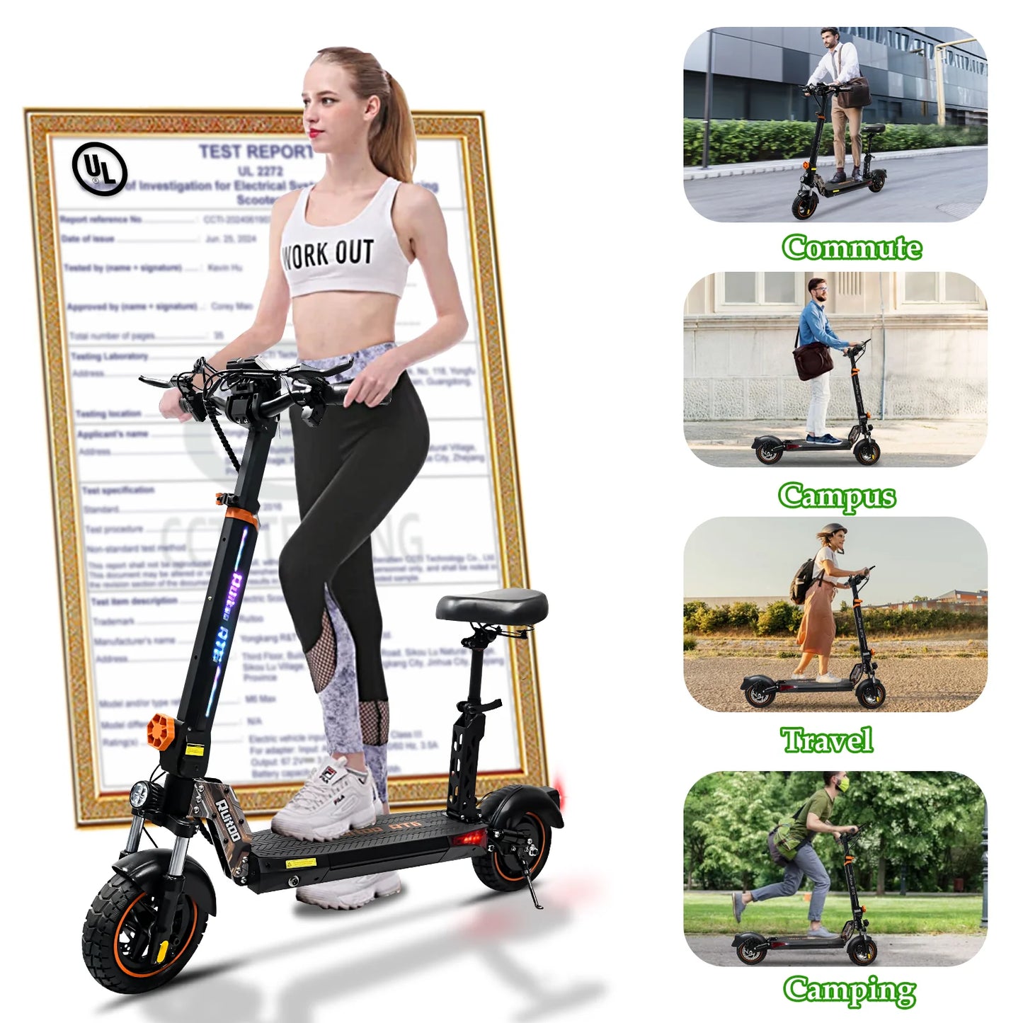 Electric Scooter Adults, Up to 32MPH,800W Motor Commuter Electric Scooter for Adults and Teen with Detachable Seat,10'' Vacuum