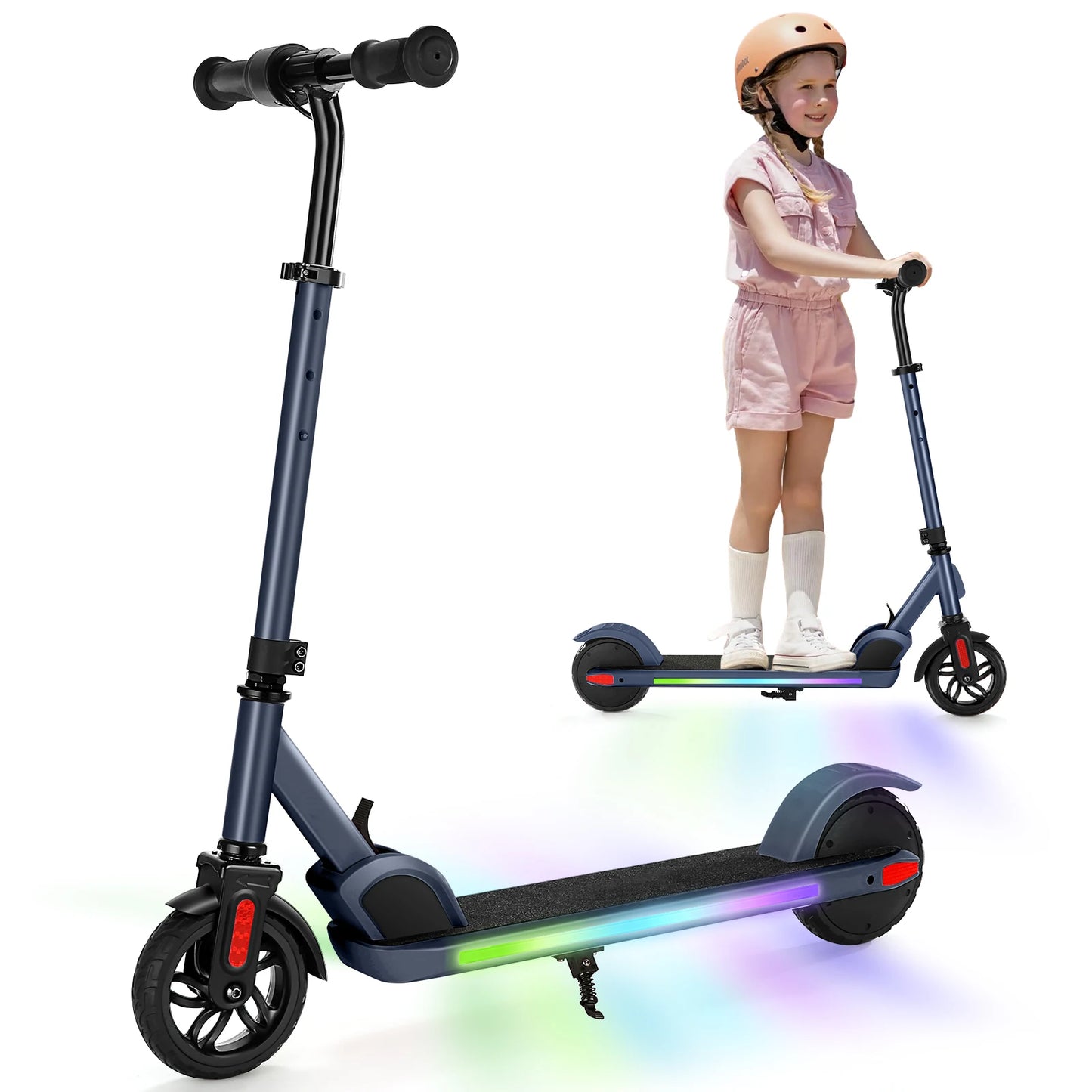 Electric Scooter for Kids Ages 6-12,150W Motor,Colorful Lights,Adjustable Height & Speed,LED Display,Foldable for Kids,Idea Gift