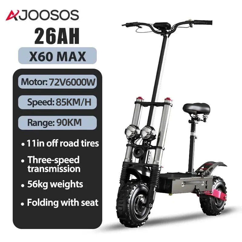 11inch Off Road Electric Scooter Dual Motor 85km/h Electric Scooter Adult 72V 6000W Powerful Electric Kick Scooter for Adults