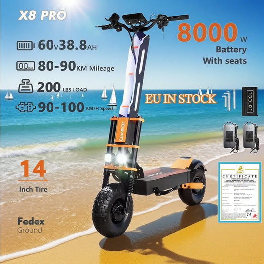 X8 PRO 8000W Dual Motor 60v Electric Scooter 14 Inch Big Off-Road Tyres Max Speed 95km/h Lcd Display Folding Scooter with Seat