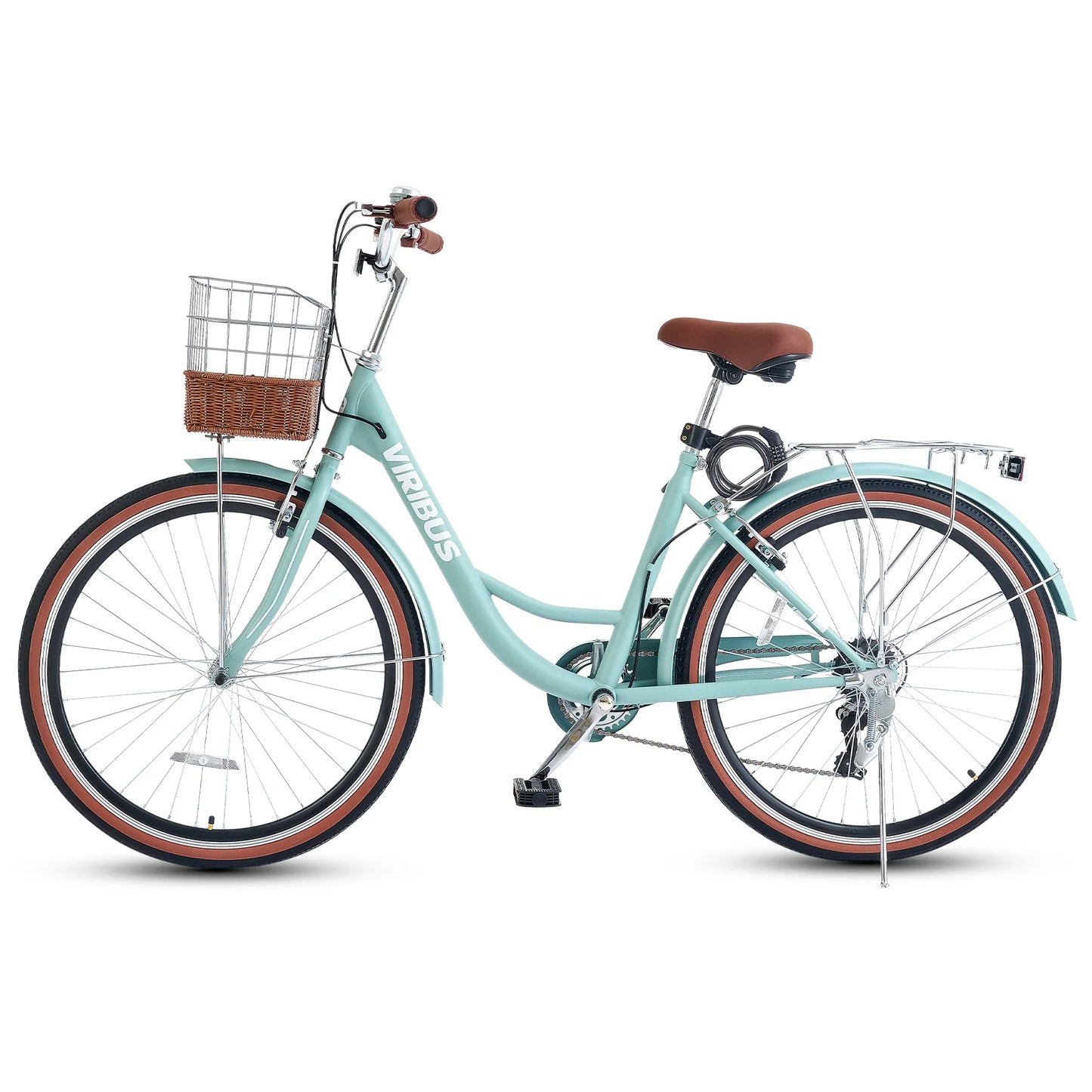 VIRIBUS 7-Speed Beach Cruiser Bike 24''/26" City Bicycle w Basket for Women