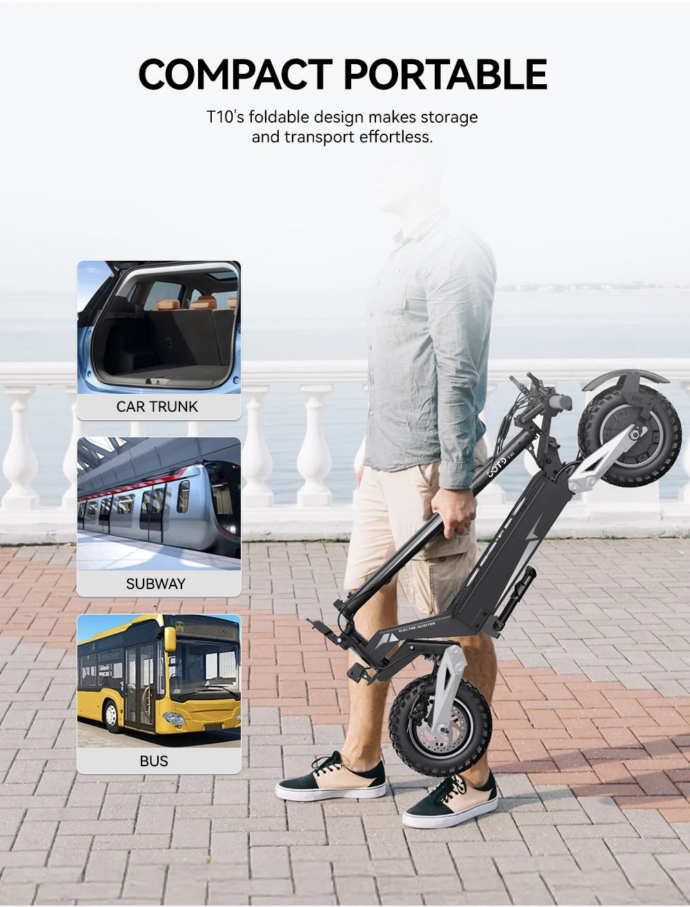 OOTD T10 Electric Scooter 900W Peak power 48V13AH Large Screen City Scooters Electric LED Screen 11 Inch Tire Portable E-Scooter