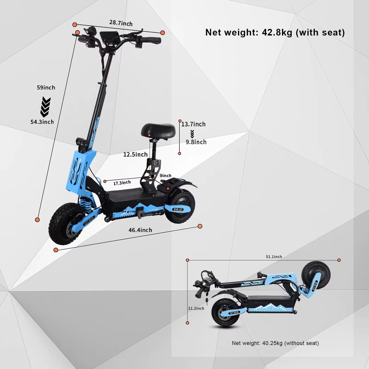 2025 EU New Blue GT08 5600w Dual Motor Electric Scooter 60v 27ah Max Speed 75km/h Range 65km Foldable Electric Scooter