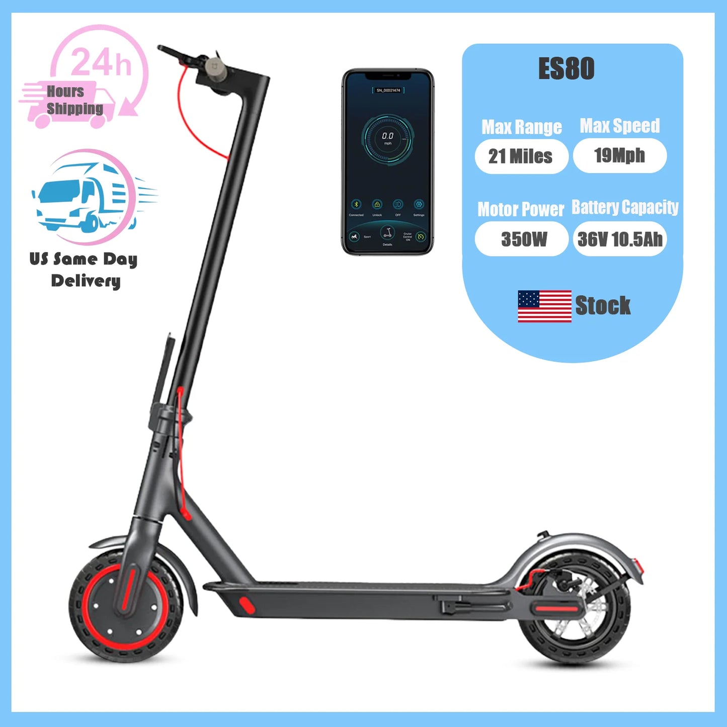 ES80 Electric Scooter 350W 19MPH APP Smart Adult Scooter 21Miles Range Shock Absorbing Anti-skid Folding M365 Kick Scooter