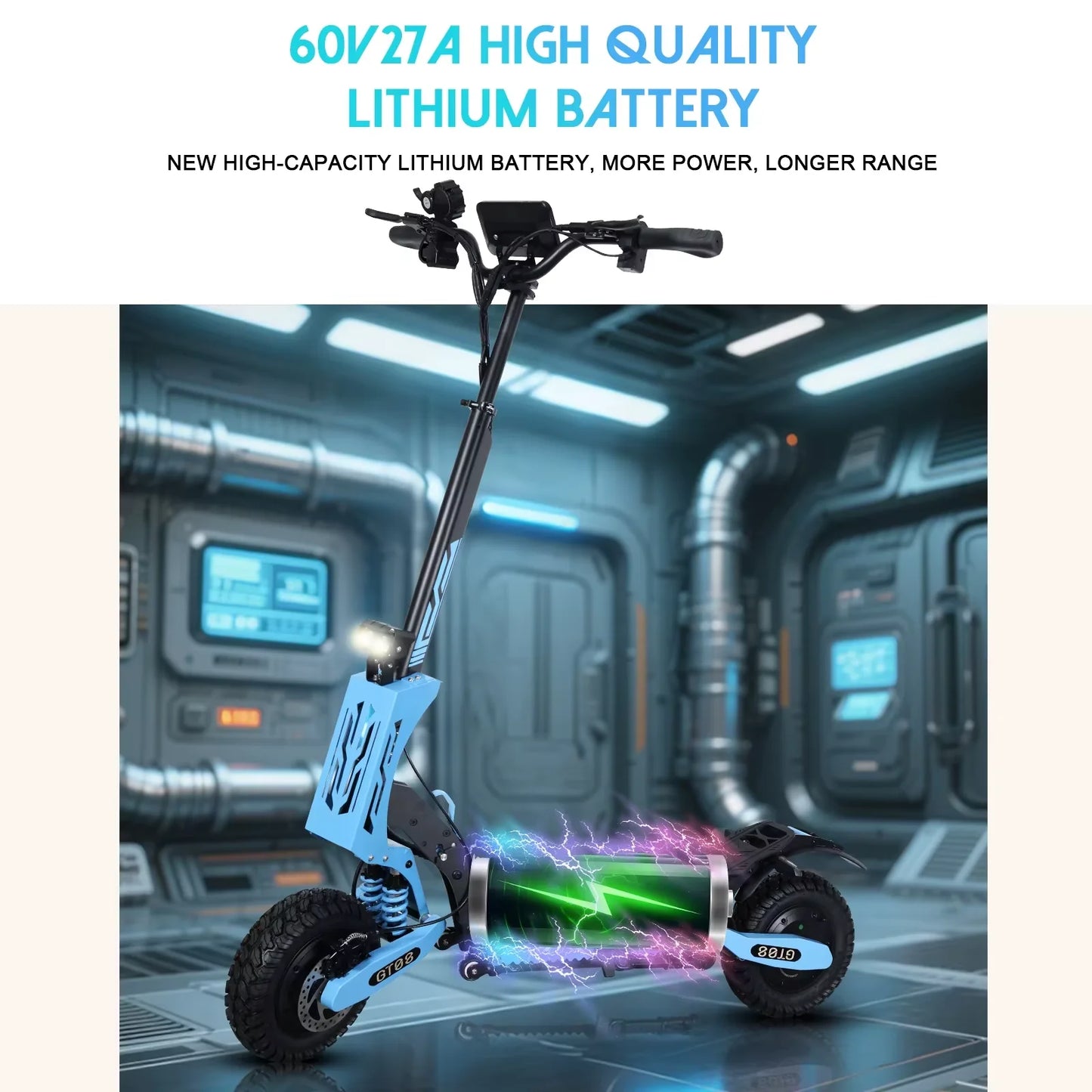 2025 EU New Blue GT08 5600w Dual Motor Electric Scooter 60v 27ah Max Speed 75km/h Range 65km Foldable Electric Scooter