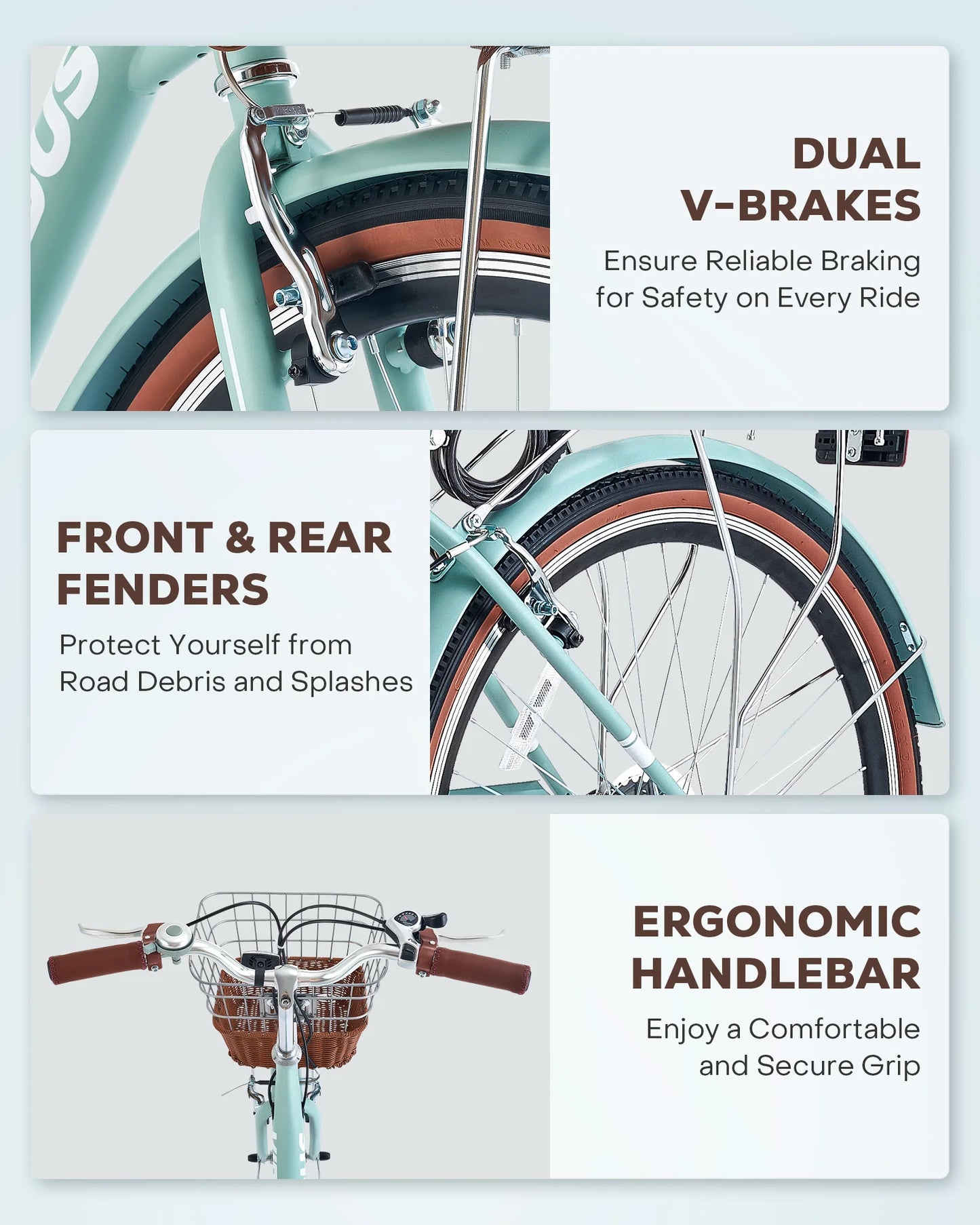 VIRIBUS 7-Speed Beach Cruiser Bike 24''/26" City Bicycle w Basket for Women