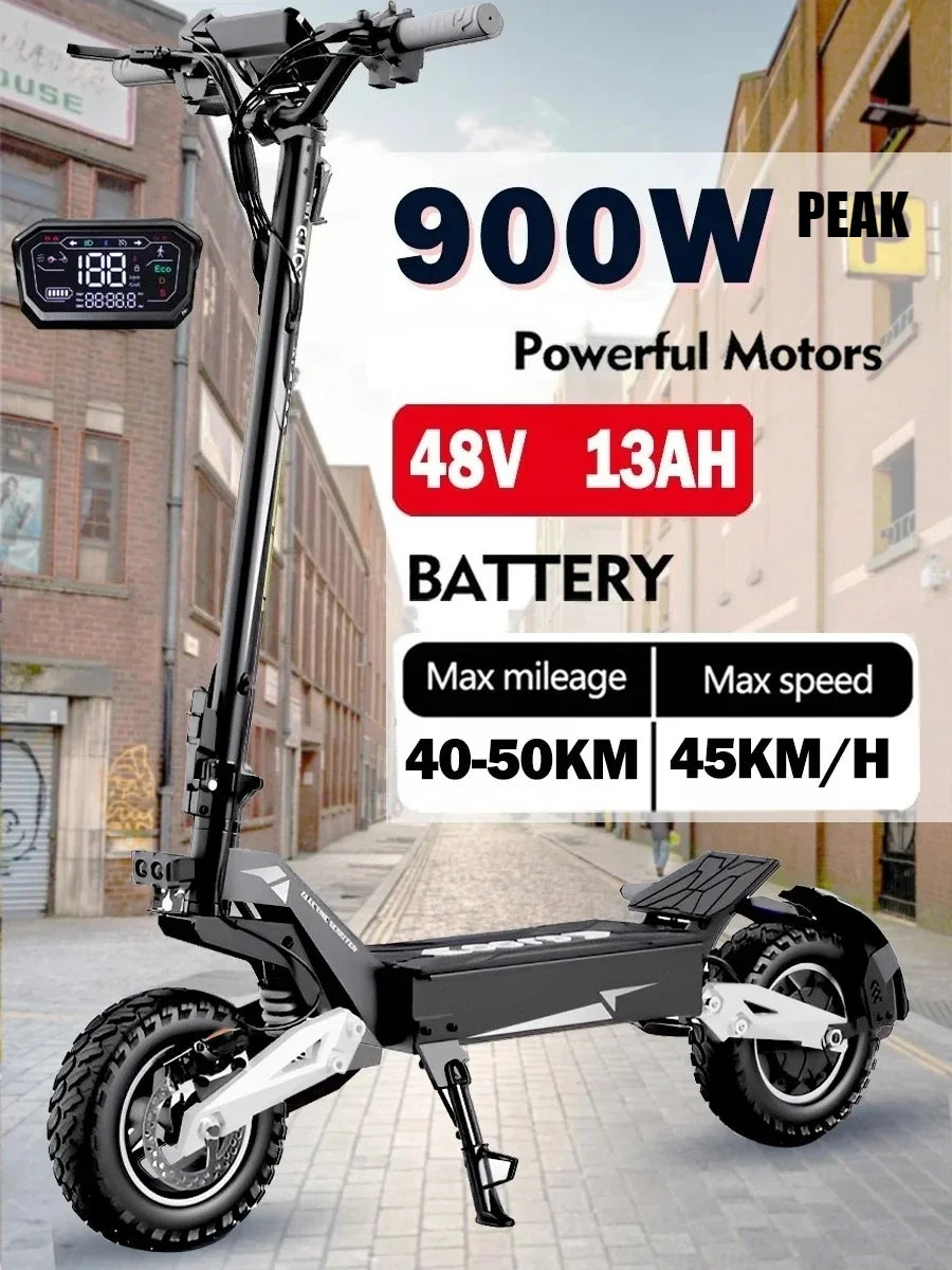 OOTD T10 Electric Scooter 900W Peak power 48V13AH Large Screen City Scooters Electric LED Screen 11 Inch Tire Portable E-Scooter