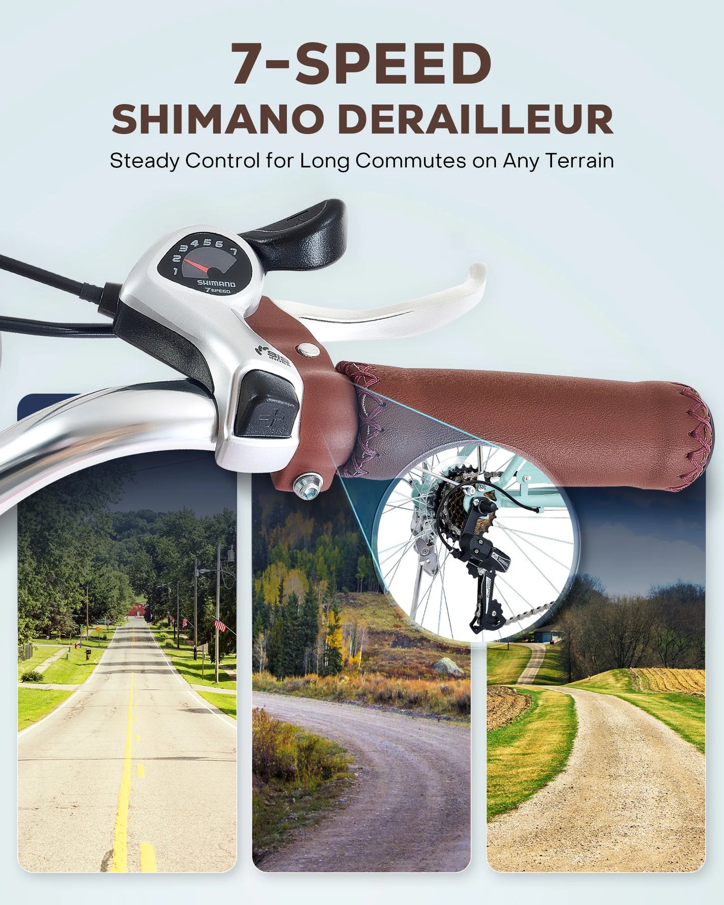 VIRIBUS 7-Speed Beach Cruiser Bike 24''/26" City Bicycle w Basket for Women