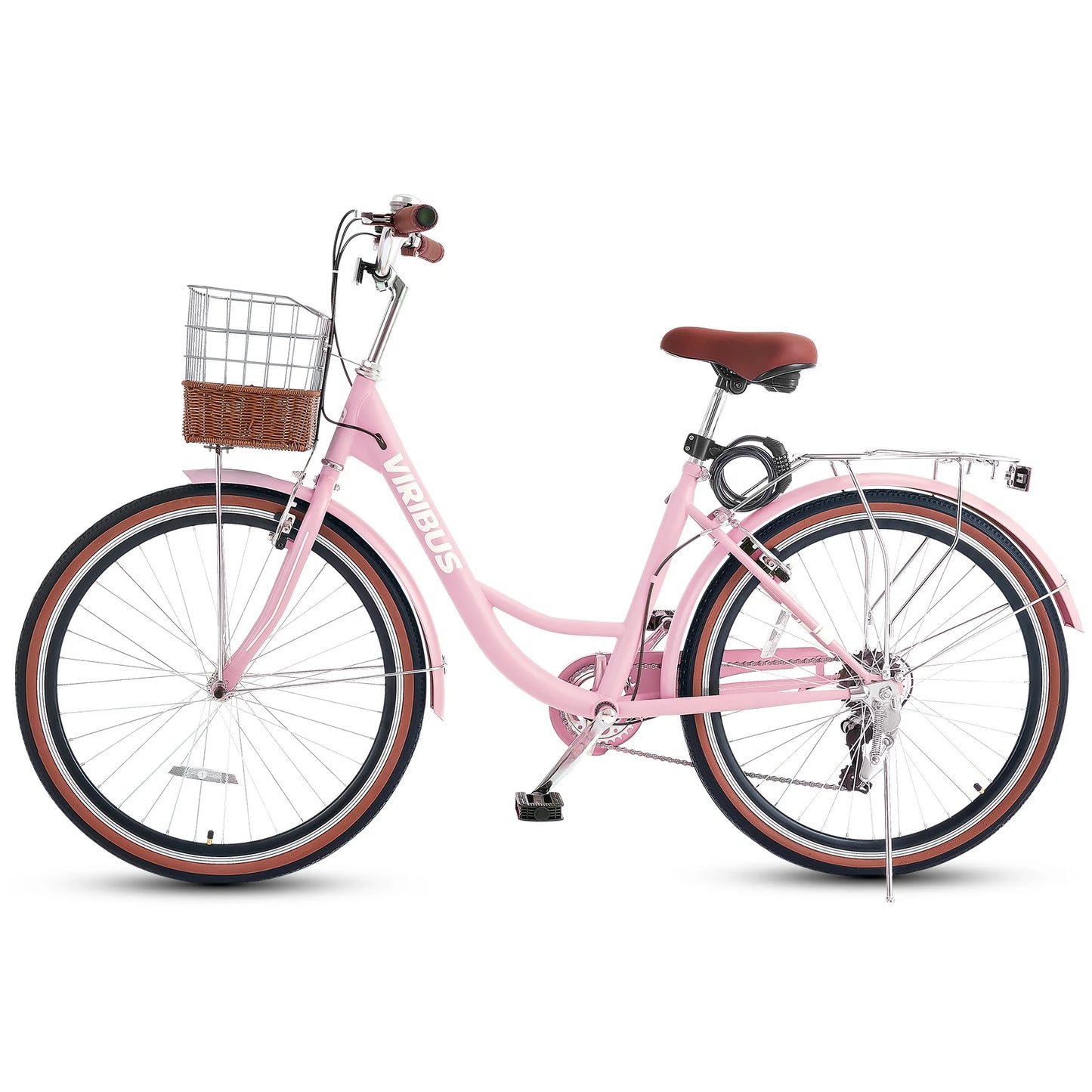 VIRIBUS 7-Speed Beach Cruiser Bike 24''/26" City Bicycle w Basket for Women