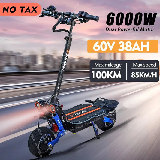 US Escooter 2025 ZonDoo 11Inch Fast Electric Scooter 6000W 60V 38AH Dual Motors Max Speed 95km/h Max Range 110km Hydraulic brake