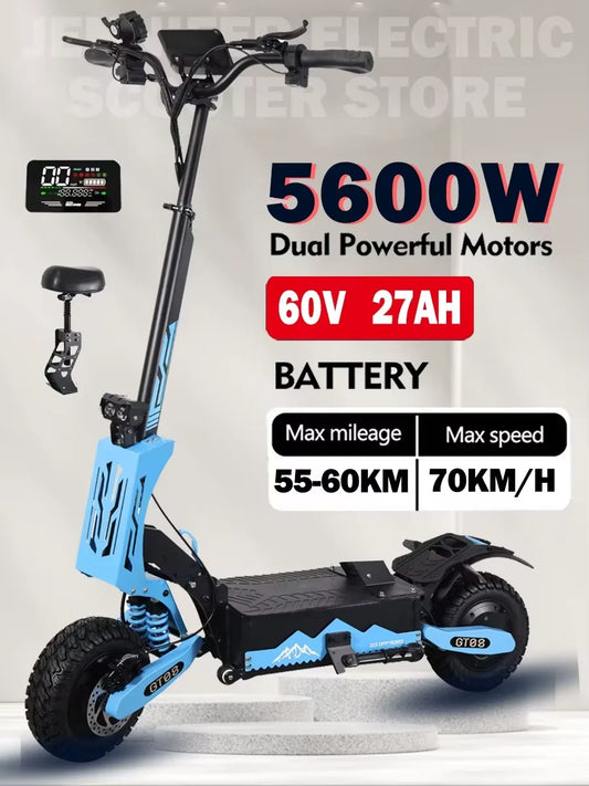 2025 EU New Blue GT08 5600w Dual Motor Electric Scooter 60v 27ah Max Speed 75km/h Range 65km Foldable Electric Scooter