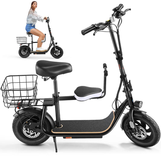 Peak 819W Electric Scooter with Kids Seat,25 Miles Range,Foldable Scooter for Adults and Teens,Commuter E Scooter with Basket