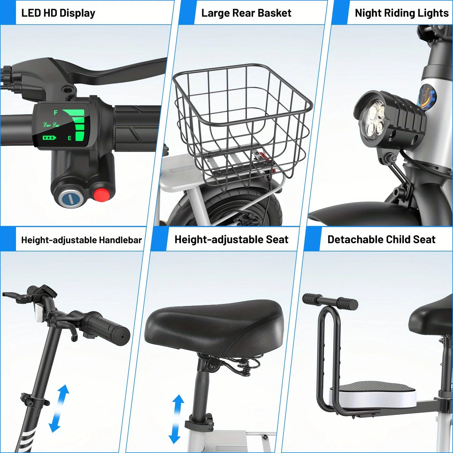 Peak 1200W Electric Scooter with Kids Seat,12" Shock-Absorbing Tires,500Wh Battery up to 30 Miles,Foldable for Commuting