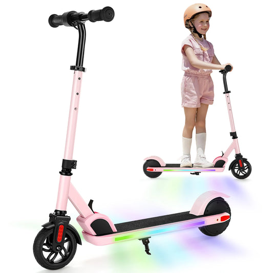 Electric Scooter for Kids Ages 6-12,150W Motor,Colorful Lights,Adjustable Height & Speed,LED Display,Foldable for Kids,Idea Gift
