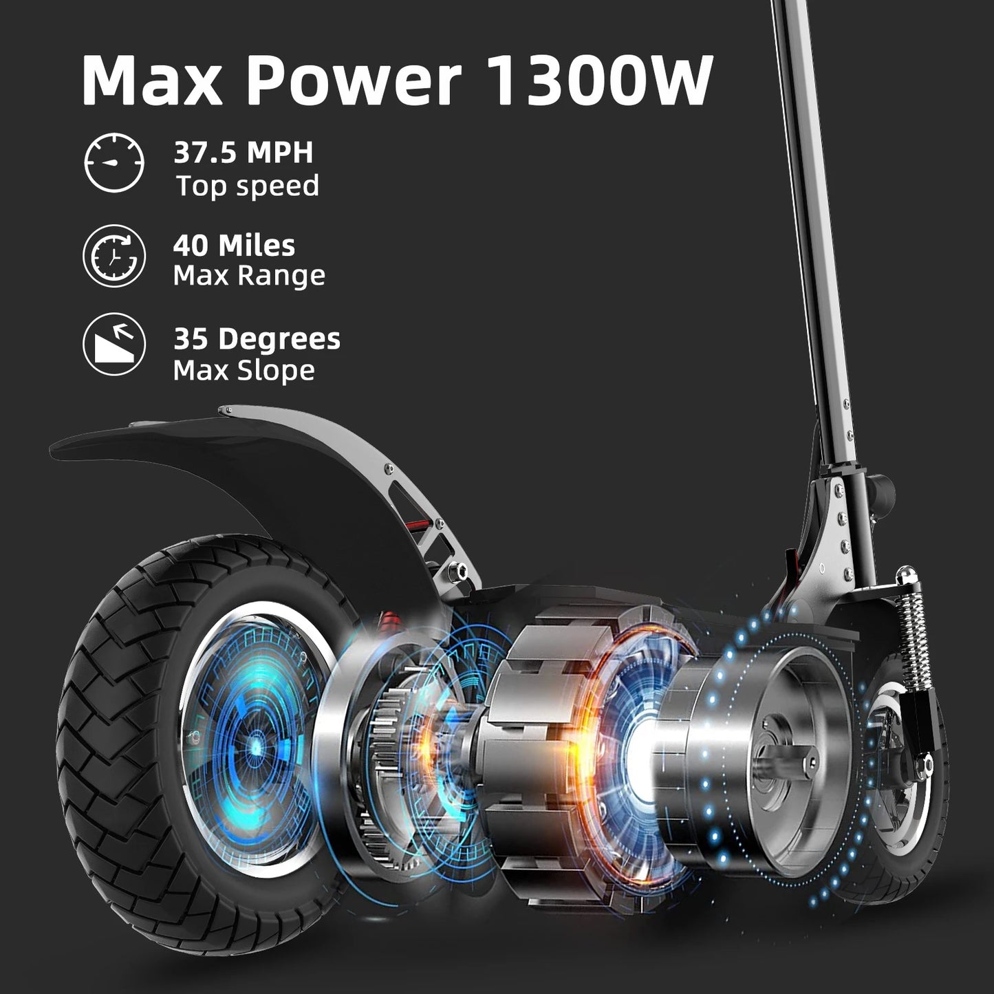 Foldable 2 Wheel Electric Scooter 20Ah Rechargable Battery 80 km Long Range 1300W Motor 10" Big Wheel Mobility Scooter for Adult