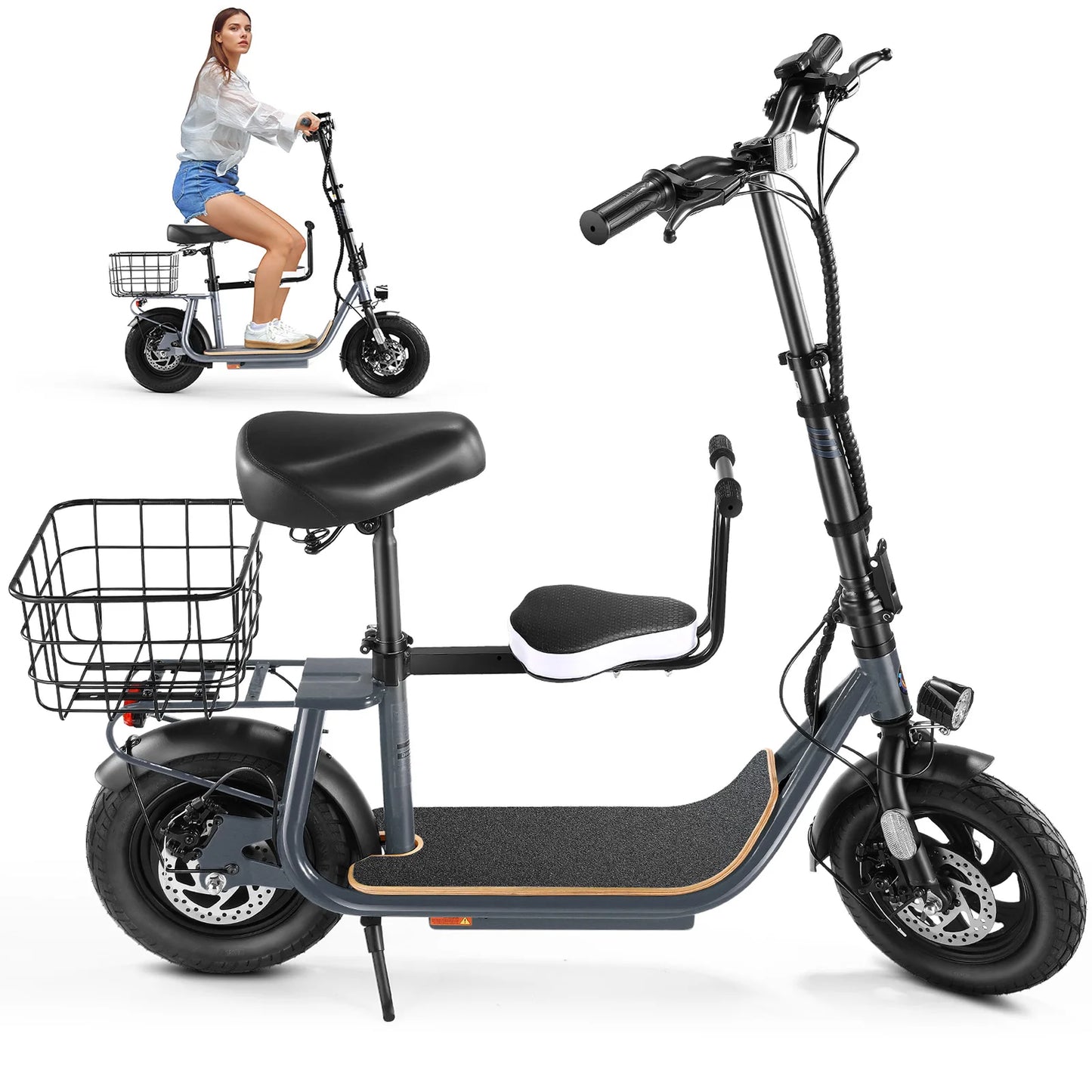 Peak 819W Electric Scooter with Kids Seat,25 Miles Range,Foldable Scooter for Adults and Teens,Commuter E Scooter with Basket