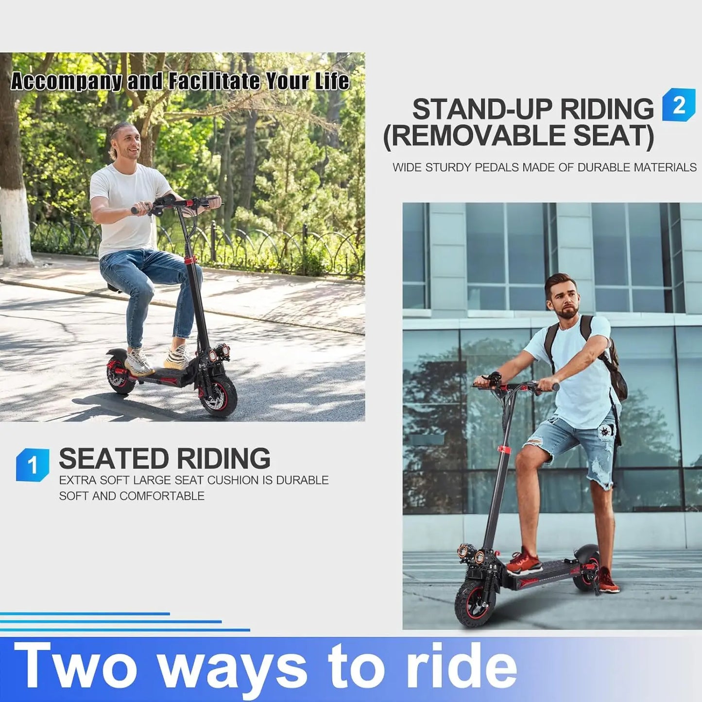 1200W Electric Scooter with Seat for Heavy Adult, Max 35miles Range, 11'' Off-road Tires, Fast E-scooter for Commuting