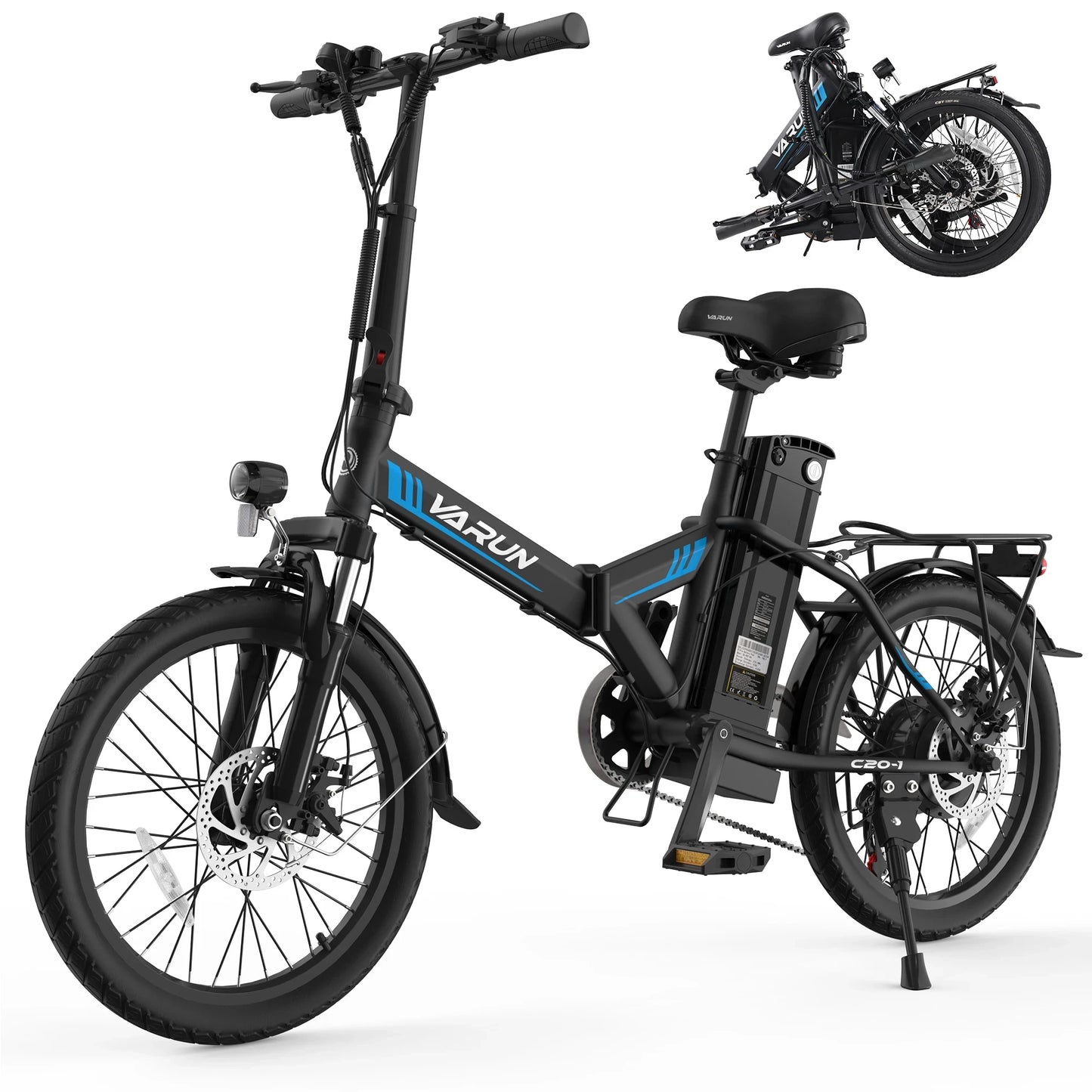 VARUN C20-1 Adult E-Bike 500W Motor 48V 7.8Ah Battery Folding Electric Bike 20*1.95 Inch Tire Electric Bicycle