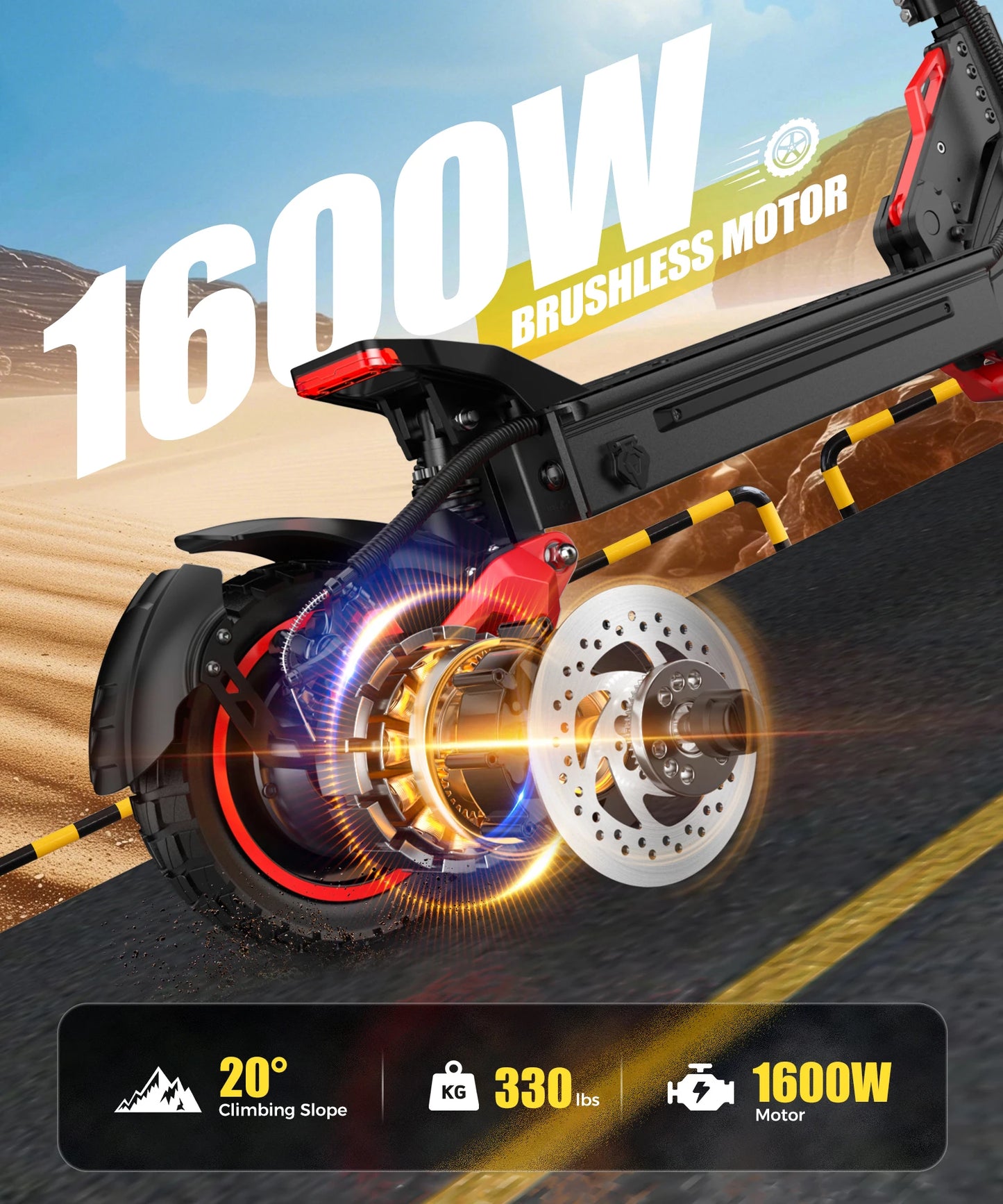 NEW 1600W Adult Foldable Electric Scooter Dual Brakes Long Endurance 11inch Off-Road Tires High Performance Commute E-Scooter