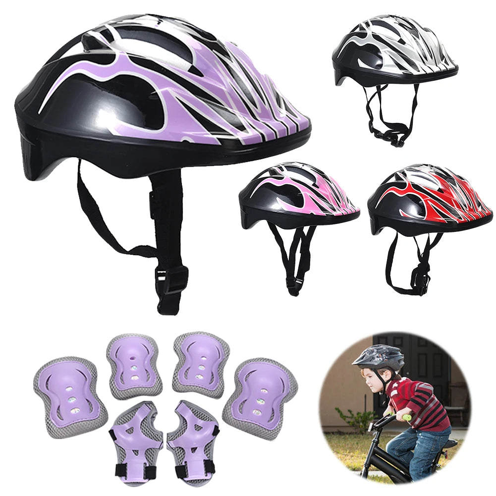 7Pcs Kids Helmet Knee Elbow Pad Sets