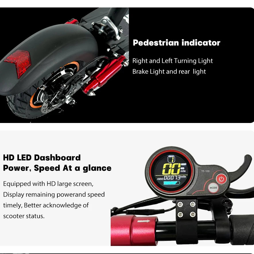 L10 Off-road Tire Kick Electric Scooter, Electric E-Scooter, 13Ah, 16Ah, 800W, 10Inch, 45 km/h, 45km, 55km Range