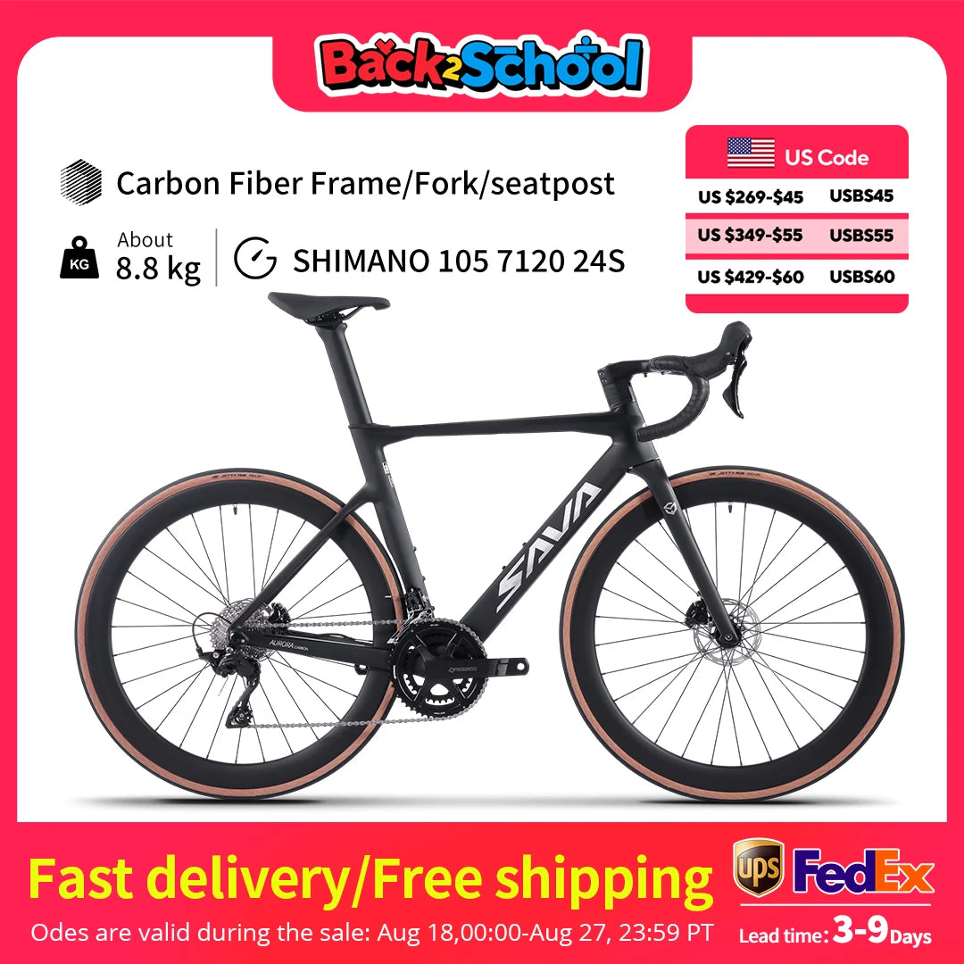SAVA Road Bike UCI Certified Carbon Fiber Frame Racing Bicycle Adult Cross Country Road Bike Belt R7120 24 Speed Kit