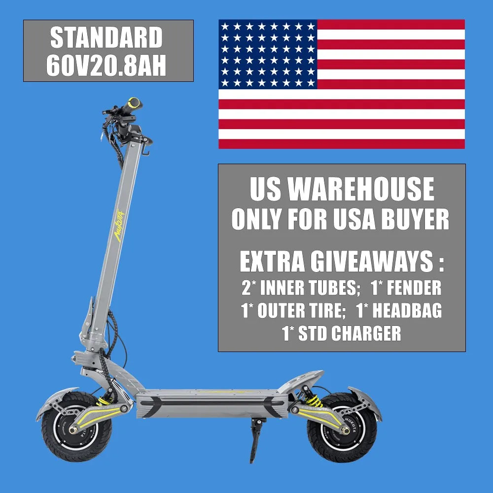 MUKUTA 10 Plus Dual Motor Off-Road Electric Scooter Foldable 10-Inch 60V 1400W*2 VSETT 10+ T10-DDM ZERO 10X DUALTRON All-Terrain