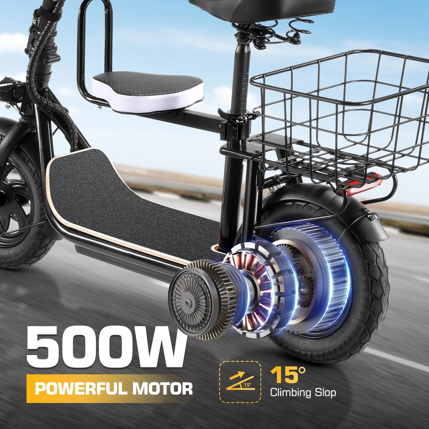 Peak 819W Electric Scooter with Kids Seat,25 Miles Range,Foldable Scooter for Adults and Teens,Commuter E Scooter with Basket
