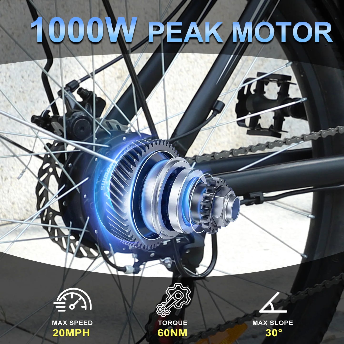 1000W Peak 48V Electric Bike for Adults,