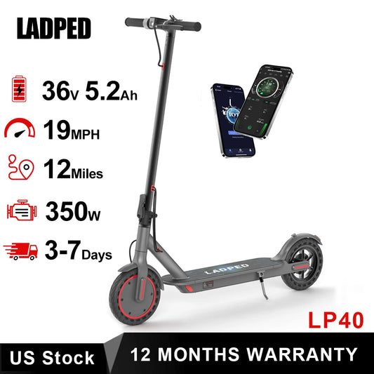 LADPED LP40 Electric Scooter 350W 19mph APP Smart Control 4 Speed Modes Foldable Electric Scooter 16miles Max Range for Kids 12+