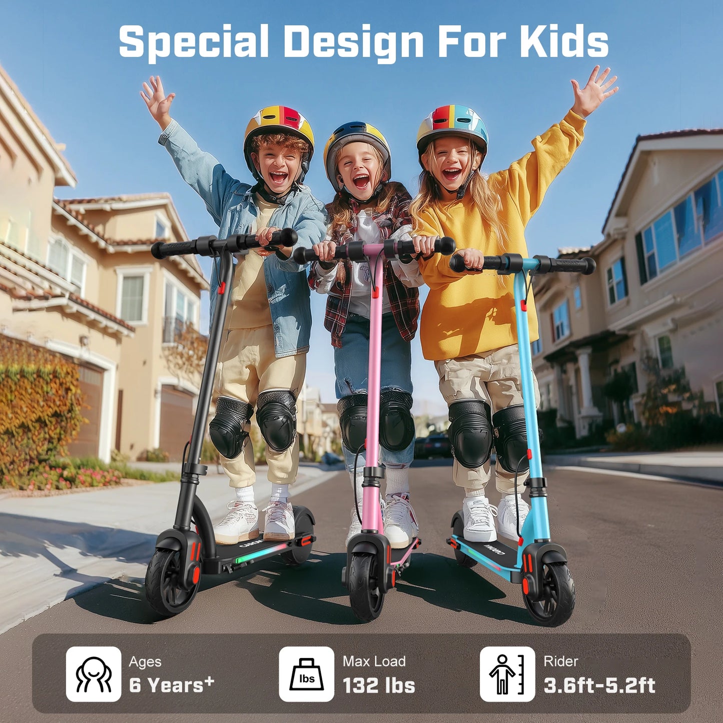 Caroma Electric Scooter for Kids Ages 6-14, 150W Motor & 10 Mph, 85 Mins Ride Time, Adjustable Height & Speed, LED Display