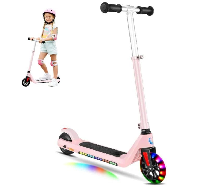 Caroma Electric Scooter for Kids Ages 6-12,120W Motor,10 MPH Max Speed & 7 Miles,Colorful Lights,Adjustable Height & Speed,LED