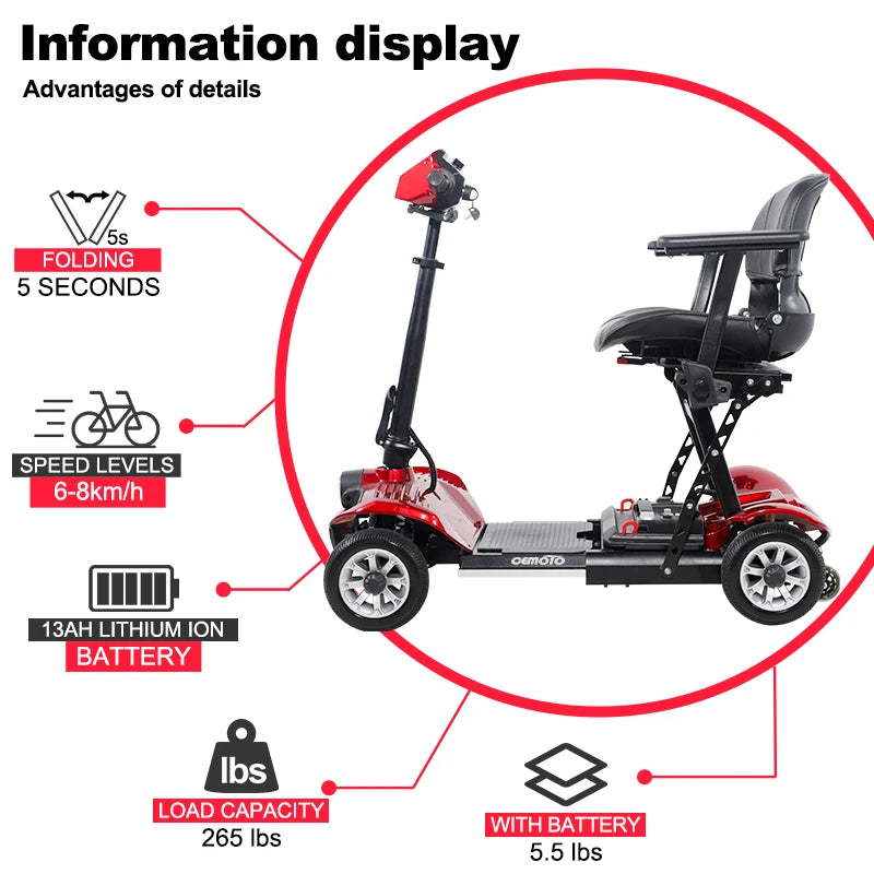 4 Wheel Foldable Lightweight Li-ion Mobility Scooters for Adults,electric mobility scooter elderly