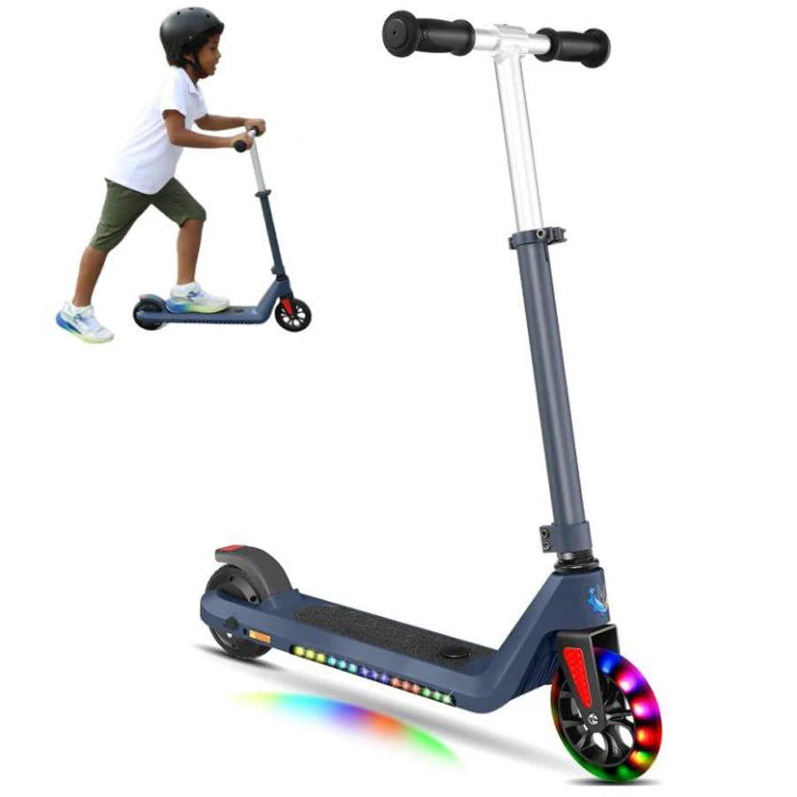 Caroma Electric Scooter for Kids Ages 6-12,120W Motor,10 MPH Max Speed & 7 Miles,Colorful Lights,Adjustable Height & Speed,LED