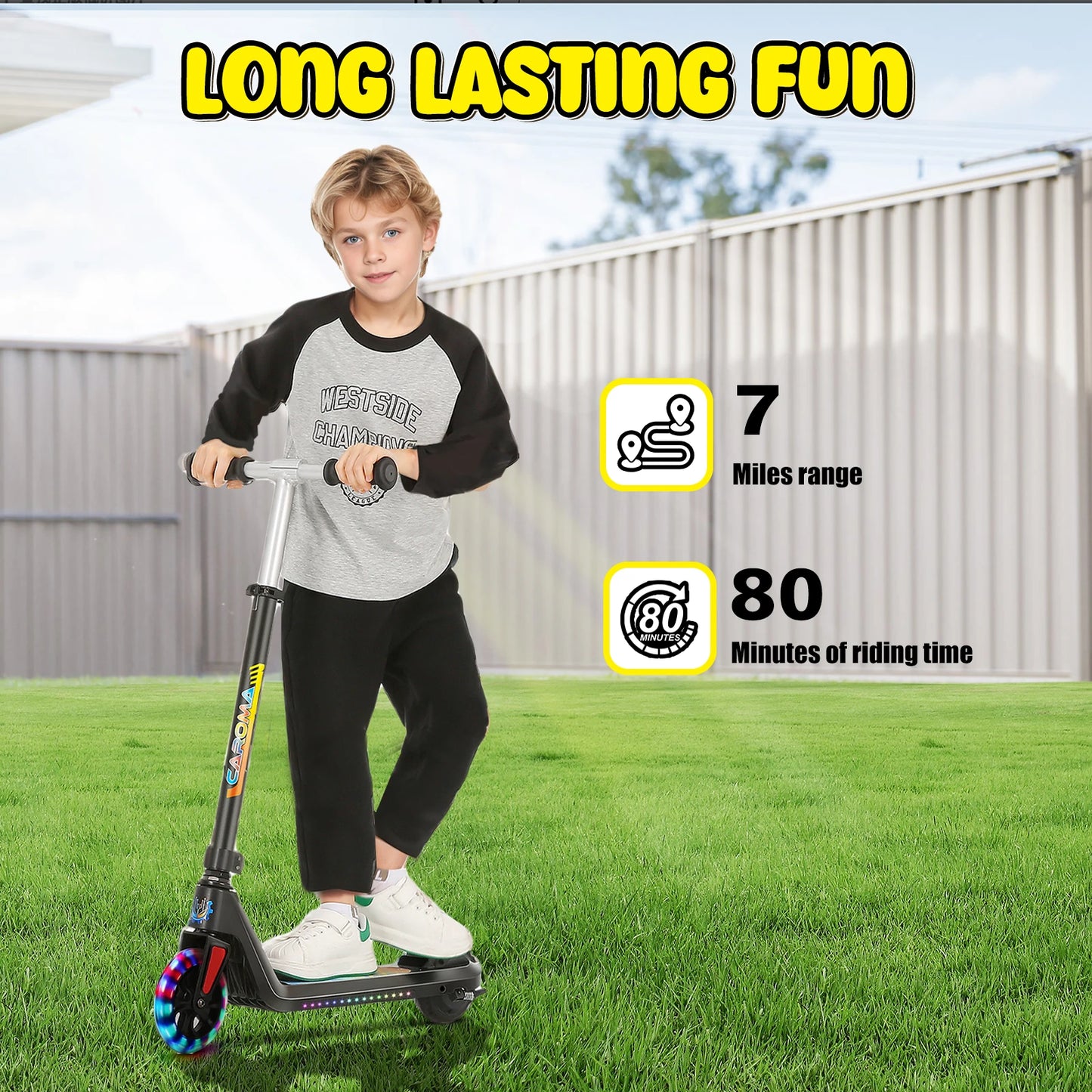 Electric Scooter for Kids Ages 6-14,120W Motor,Colorful Lights,Adjustable Height&Speed,LED Display,Foldable scooter,Idea Gift