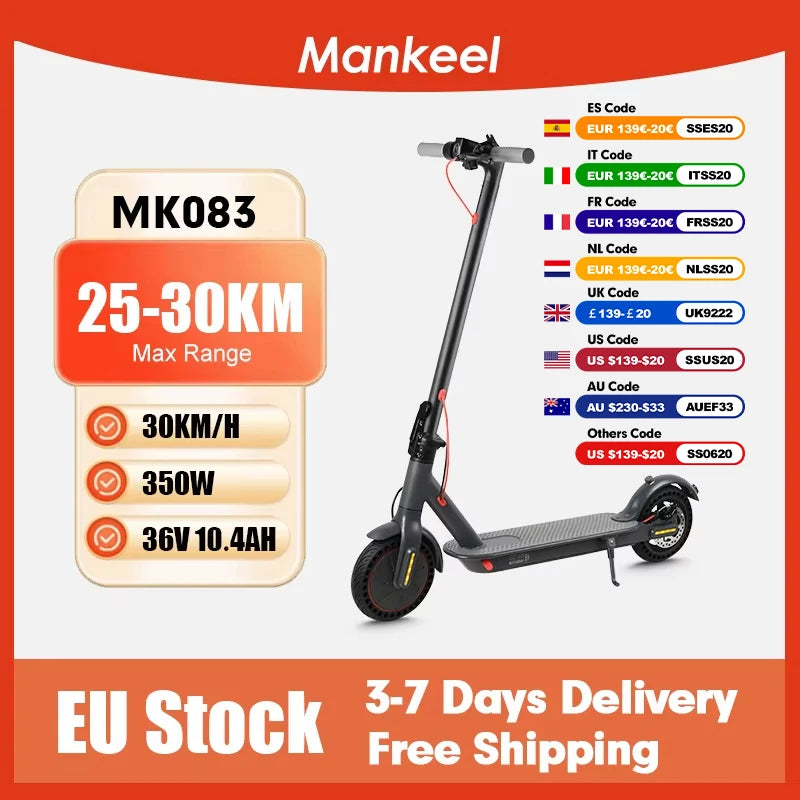 Mankeel MK083 Electric Scooter for Adult 350W 25KM/H Smart APP Control Foldable Electric Kick Scooters 30KM Range E Scooter