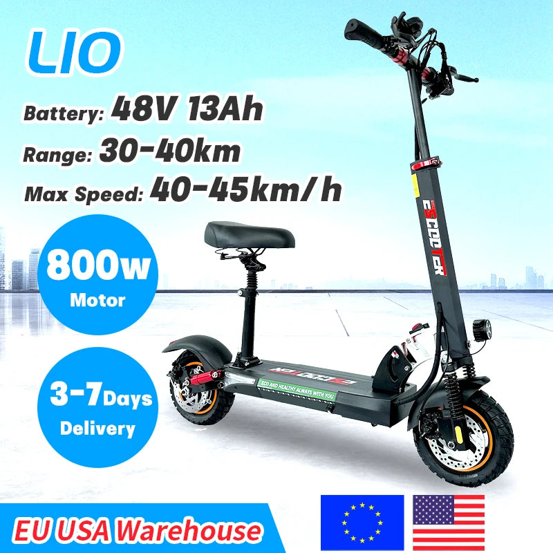 L10 Off-road Tire Kick Electric Scooter, Electric E-Scooter, 13Ah, 16Ah, 800W, 10Inch, 45 km/h, 45km, 55km Range