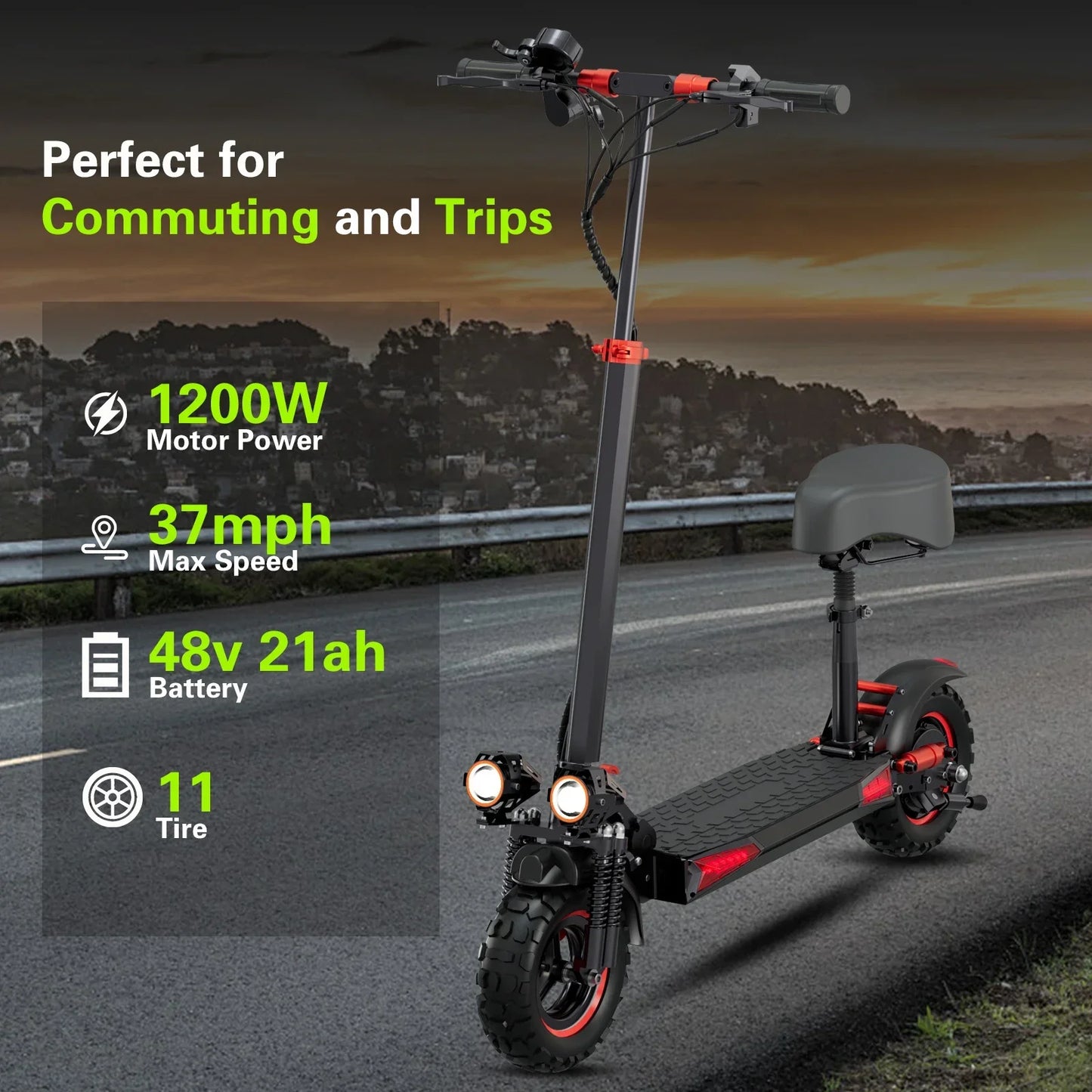 FREEBOY J11 PLUS Adult Electric Scooter 1200W Motor 48V 21AH Folding E-Scooter 11 Fat Tire E-Mountain Scooter