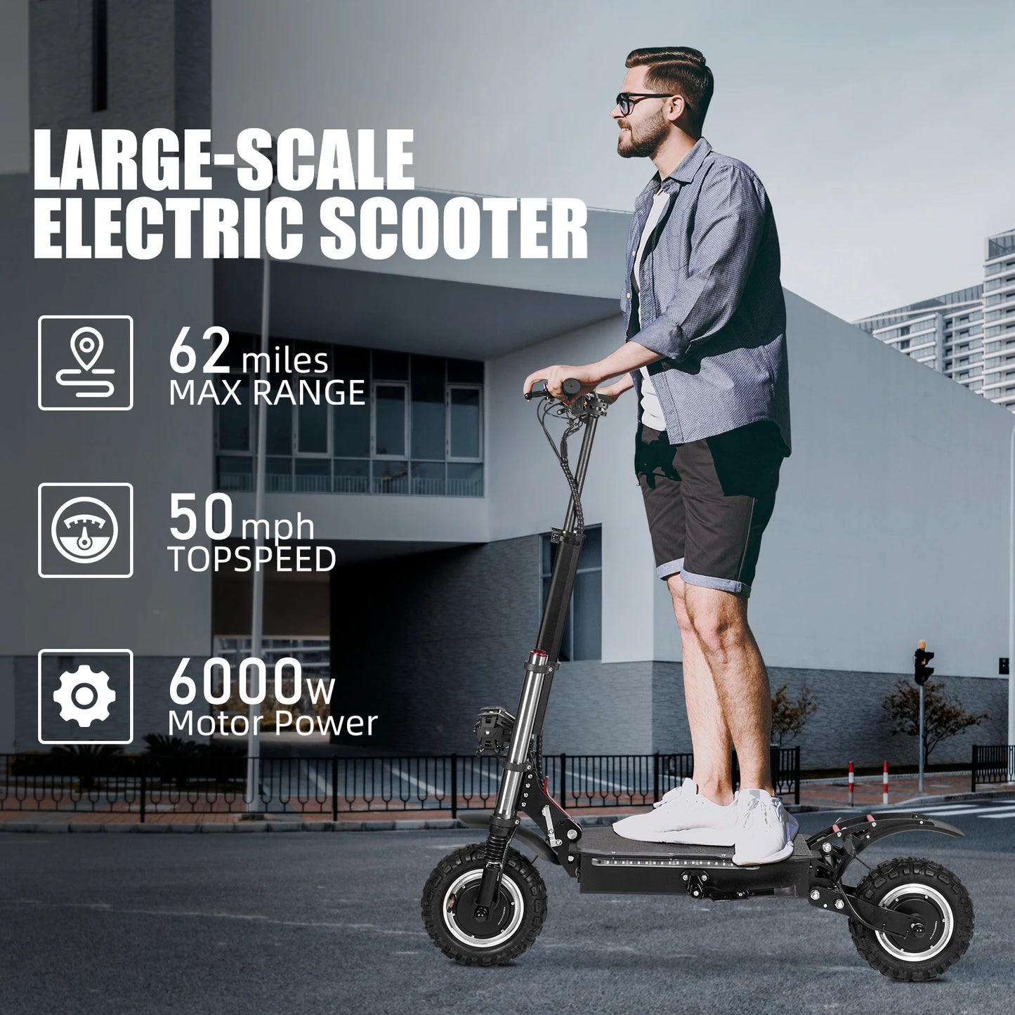 Adult Electric Scooter Foldable 60 Miles Range 50 Mph Fast E-Scooter