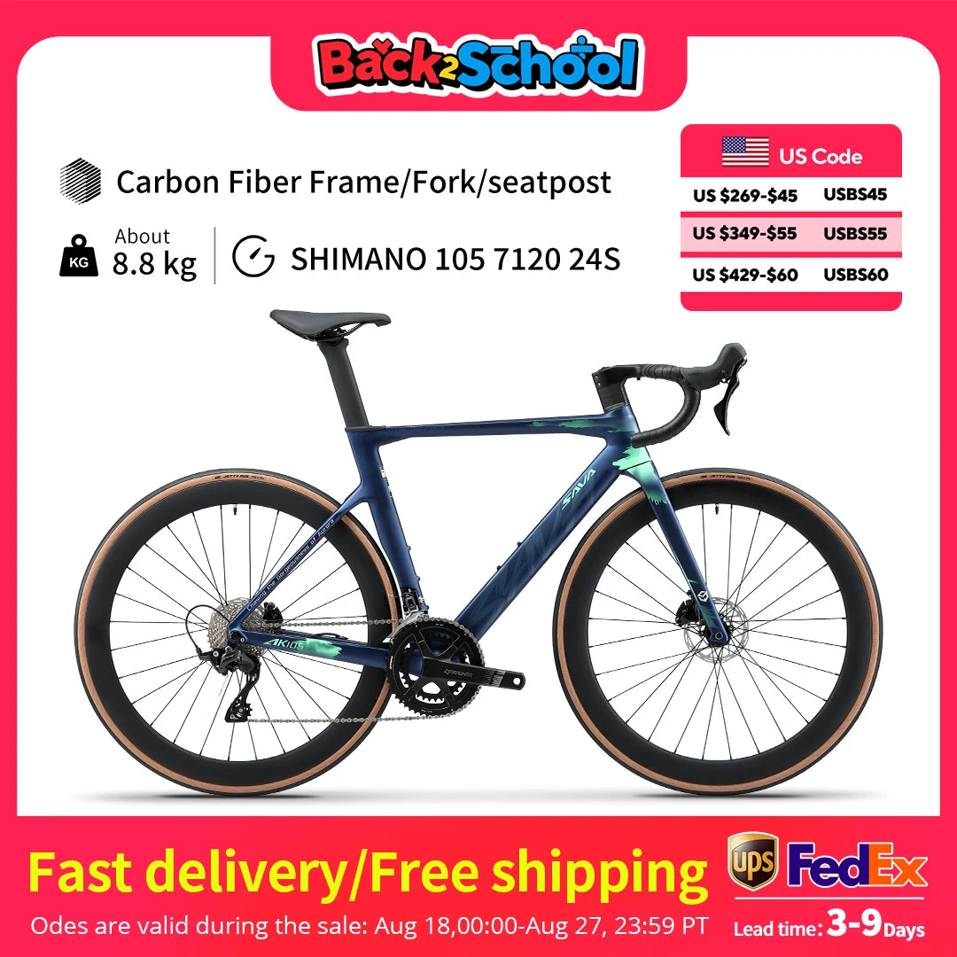 SAVA AK105 Carbon Fiber Road Bike Adult Racing 700C UCI Proven Complete Bike Carbon Fiber Frame With 105 R7120 24 Speed Groups